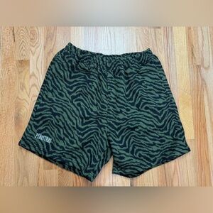Pleasures Green Shorts Men Fuzzy Tiger Stripe Large Streetwear Punk Skate Grunge